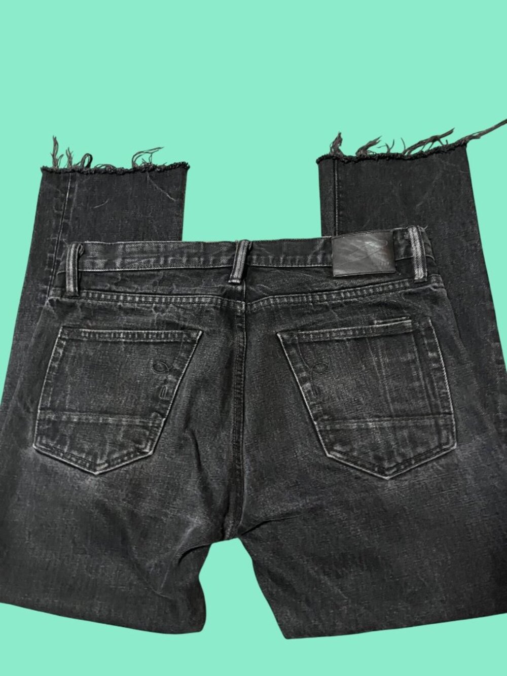 Rogue Territory Men's Black Raw Denim Jeans Sz 31 Straight Leg Frayed Hem USA - Picture 3 of 9